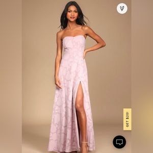 Lulu’s Garden of Romance Light Pink Floral Burnout Strapless Maxi Dress XS NWT